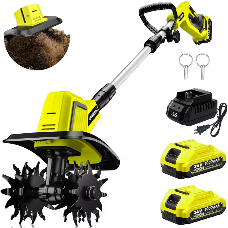 Cordless Electric Garden Tiller, 360RPM Rototiller with 2 Batteries & Charger