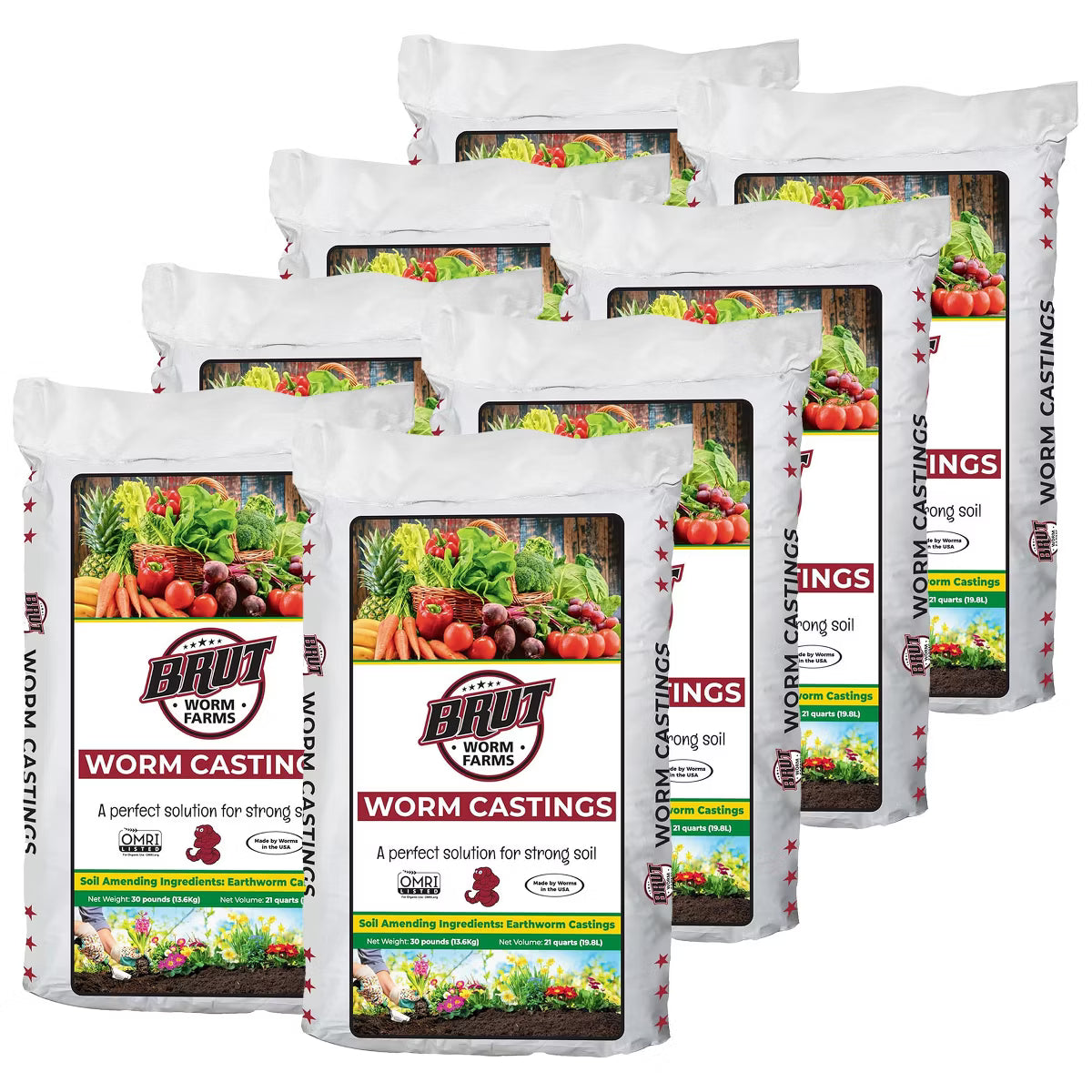 Brut Worm Farms Organic Worm Castings Soil Builder, 30 Pound Bag