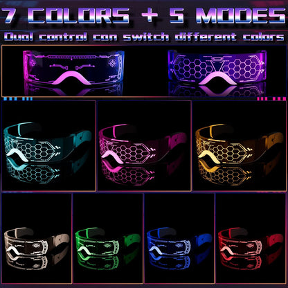 LED Visor Glasses, 2Pcs LED Light up Glasses Neon Luminous Glasses 7 Color 5 Modes Cool LED Glasses for Adult