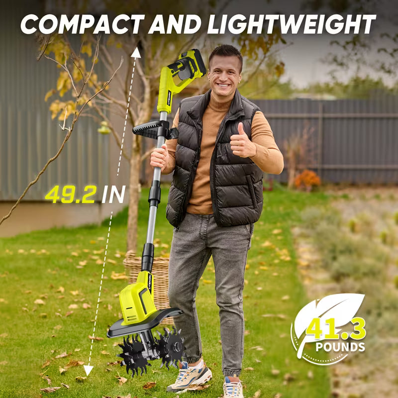 Cordless Electric Garden Tiller, 360RPM Rototiller with 2 Batteries & Charger
