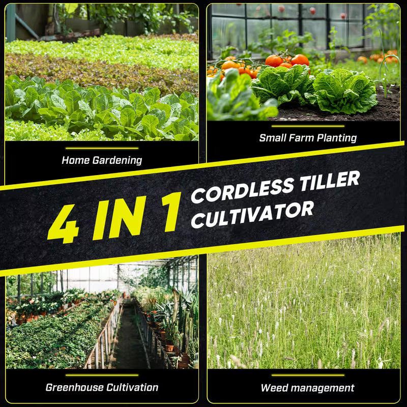 Cordless Electric Garden Tiller, 360RPM Rototiller with 2 Batteries & Charger