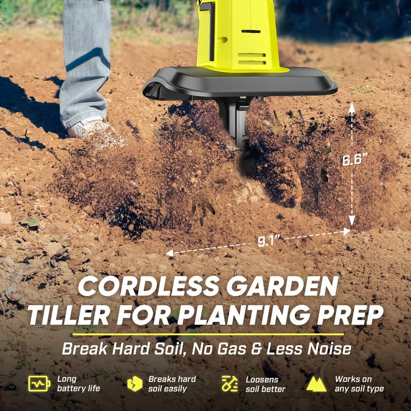 Cordless Electric Garden Tiller, 360RPM Rototiller with 2 Batteries & Charger