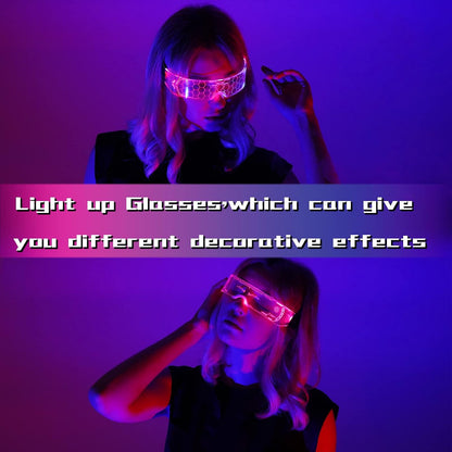 LED Visor Glasses, 2Pcs LED Light up Glasses Neon Luminous Glasses 7 Color 5 Modes Cool LED Glasses for Adult