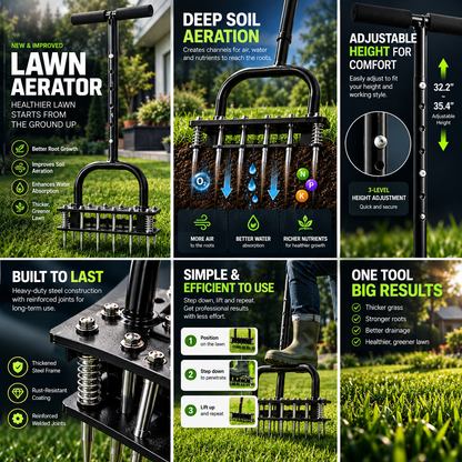 Manual Lawn Dethatcher & Aerator with Spring-Loaded Tines