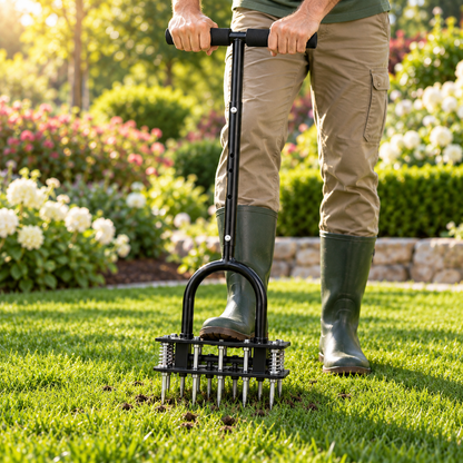 Manual Lawn Dethatcher & Aerator with Spring-Loaded Tines