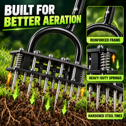 Manual Lawn Dethatcher & Aerator with Spring-Loaded Tines