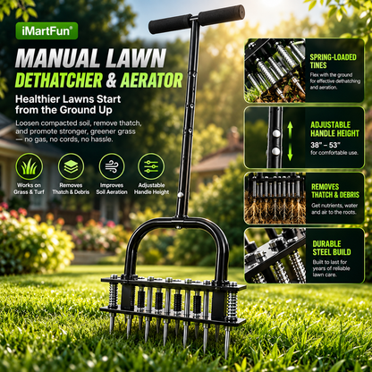 Manual Lawn Dethatcher & Aerator with Spring-Loaded Tines
