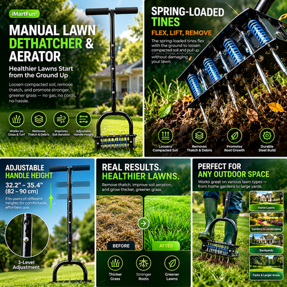 Manual Lawn Dethatcher & Aerator with Spring-Loaded Tines