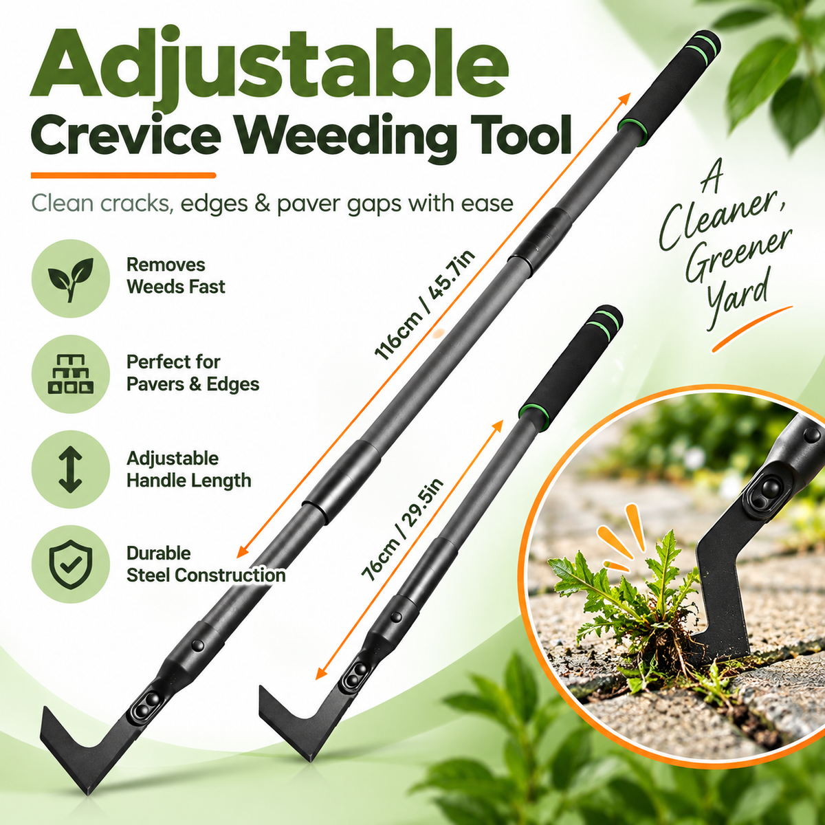 Long Handle Crack Weeder Tool – L-Shaped Crevice Weeder for Sidewalks & Patios