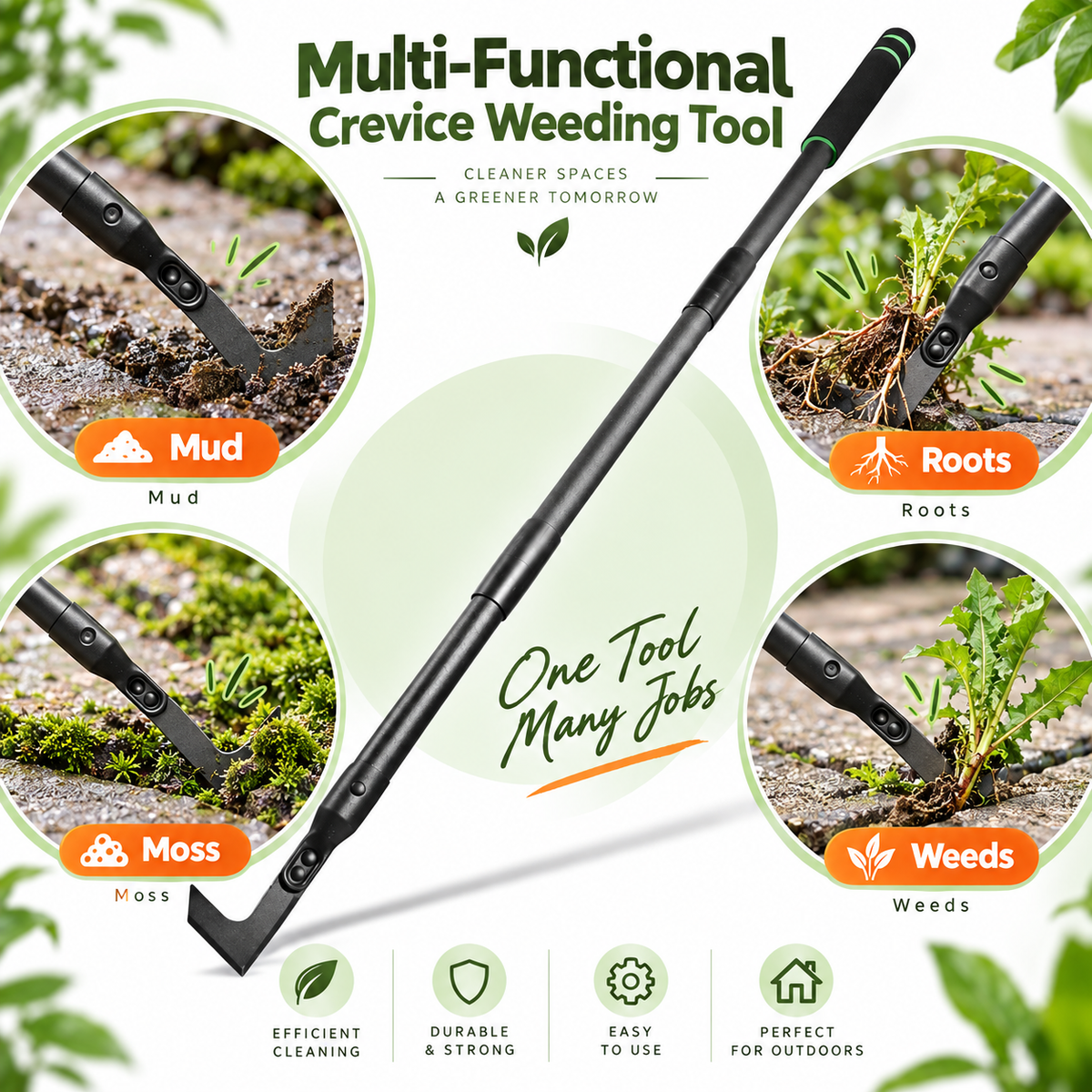 Long Handle Crack Weeder Tool – L-Shaped Crevice Weeder for Sidewalks & Patios