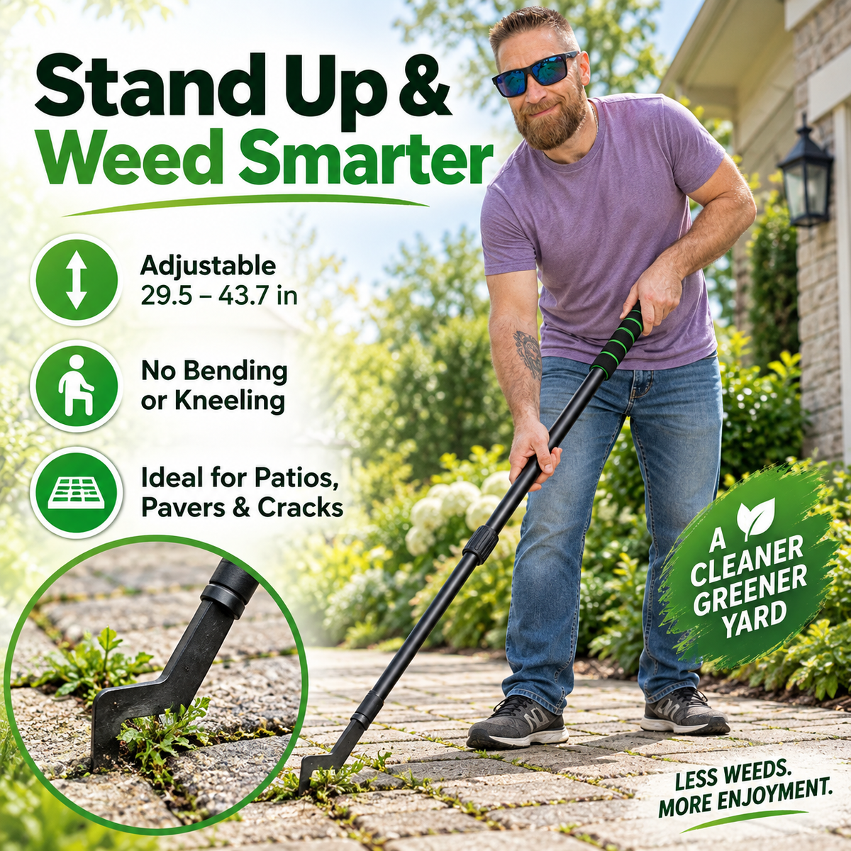 Long Handle Crack Weeder Tool – L-Shaped Crevice Weeder for Sidewalks & Patios