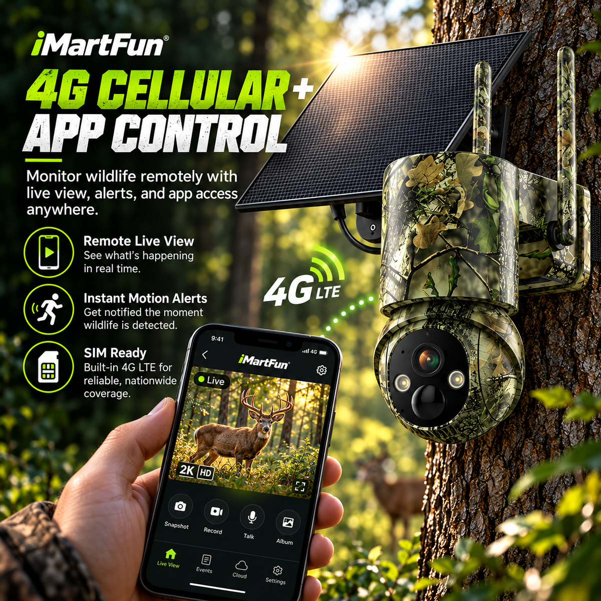 4G LTE Solar Trail Camera – 1080P Cellular Security Camera with 360° Pan
