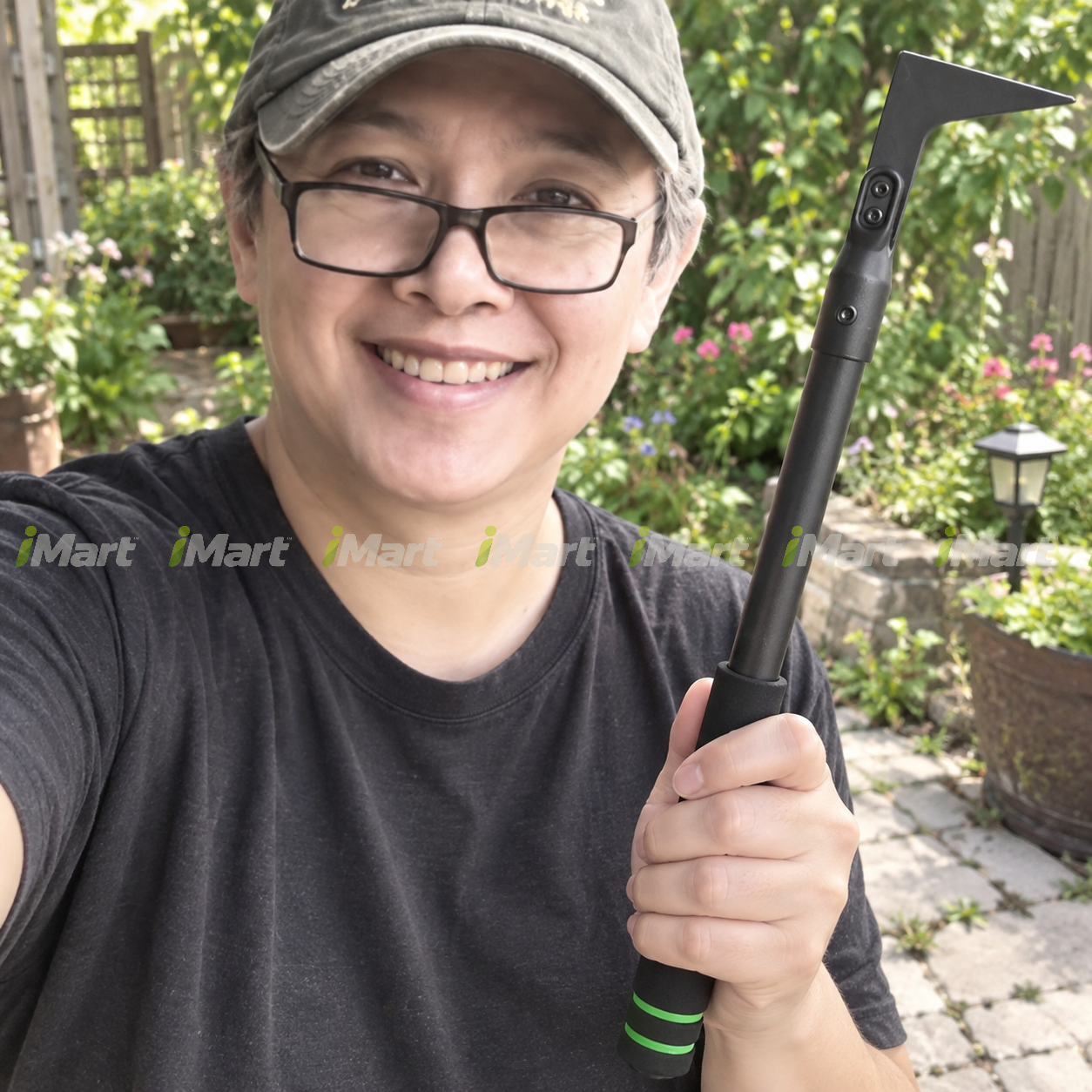
J.T. using adjustable crevice weeder