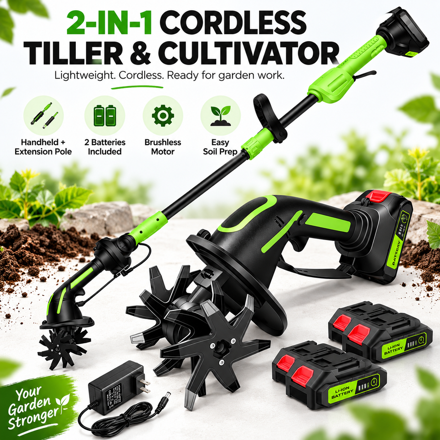 2-IN-1 Cordless Tiller & Cultivator with Extension Pole