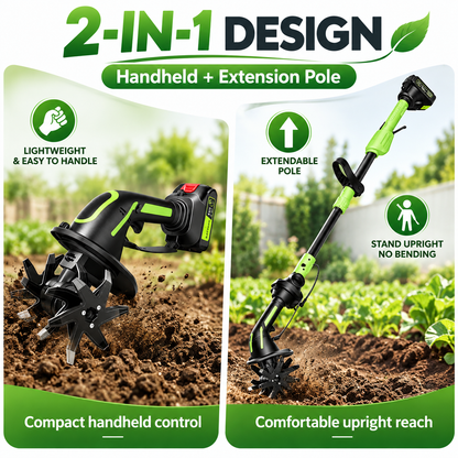 Cultivador y labranza inalámbricos 2 en 1 con pértiga extensible