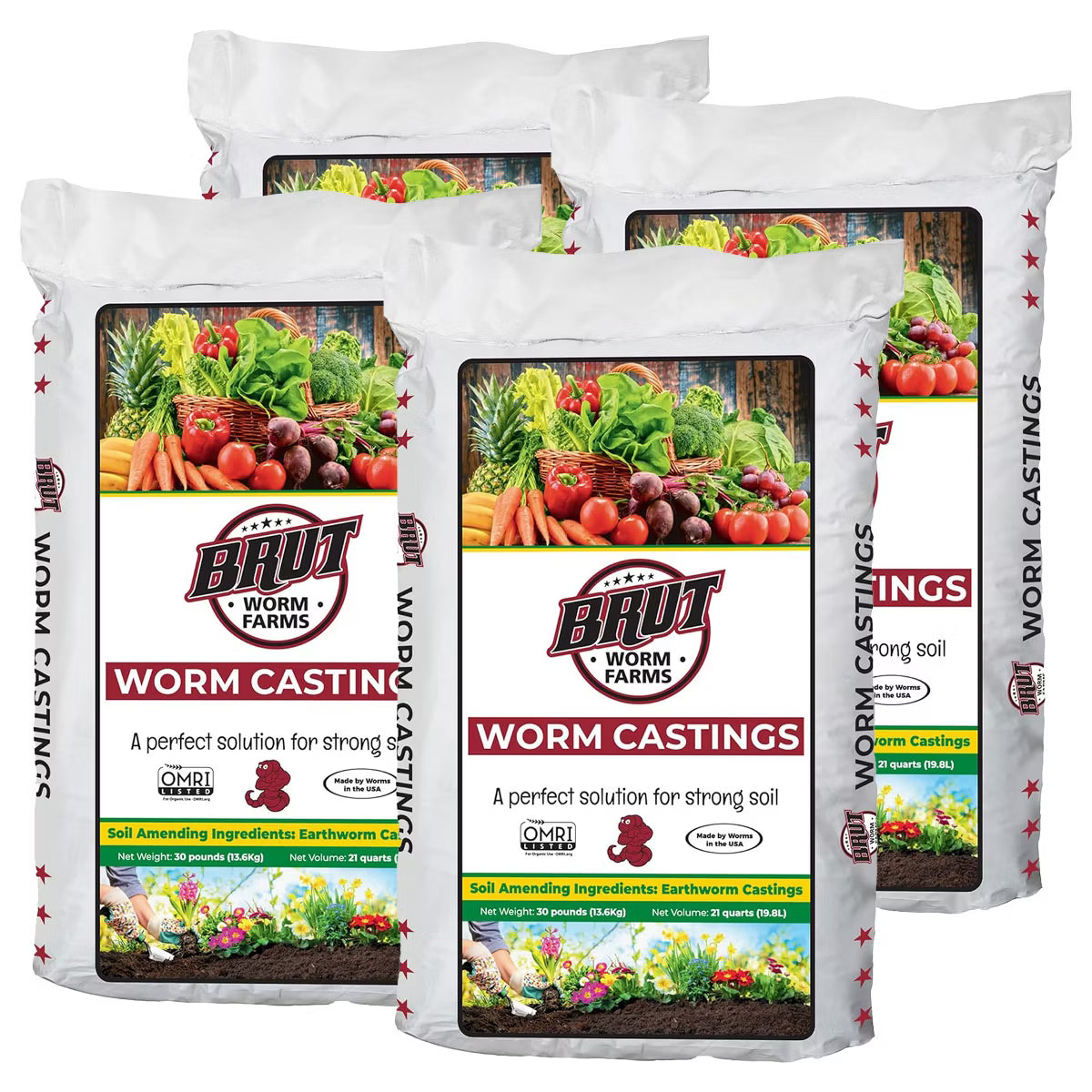 Brut Worm Farms Organic Worm Castings Soil Builder, 30 Pound Bag