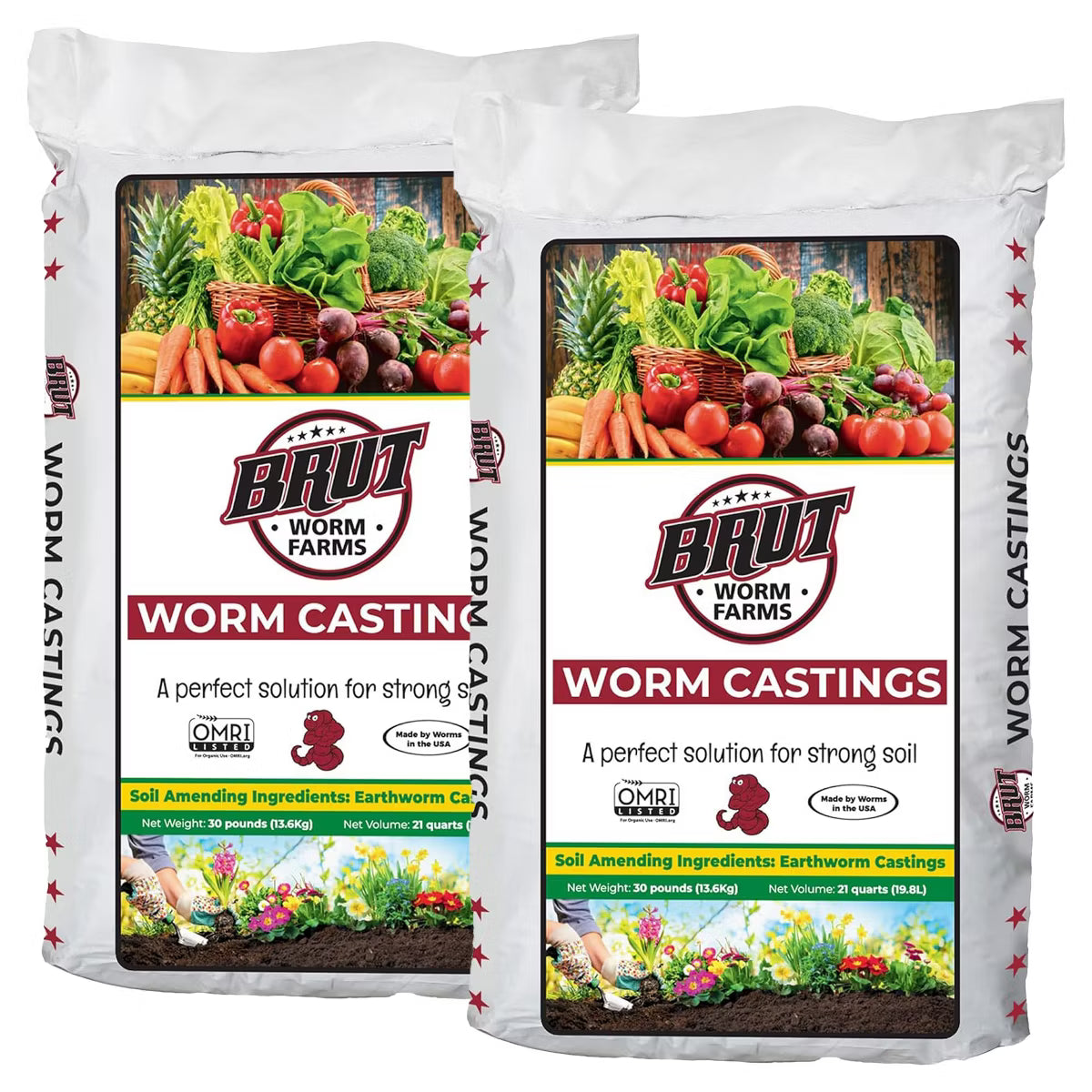 Brut Worm Farms Organic Worm Castings Soil Builder, 30 Pound Bag