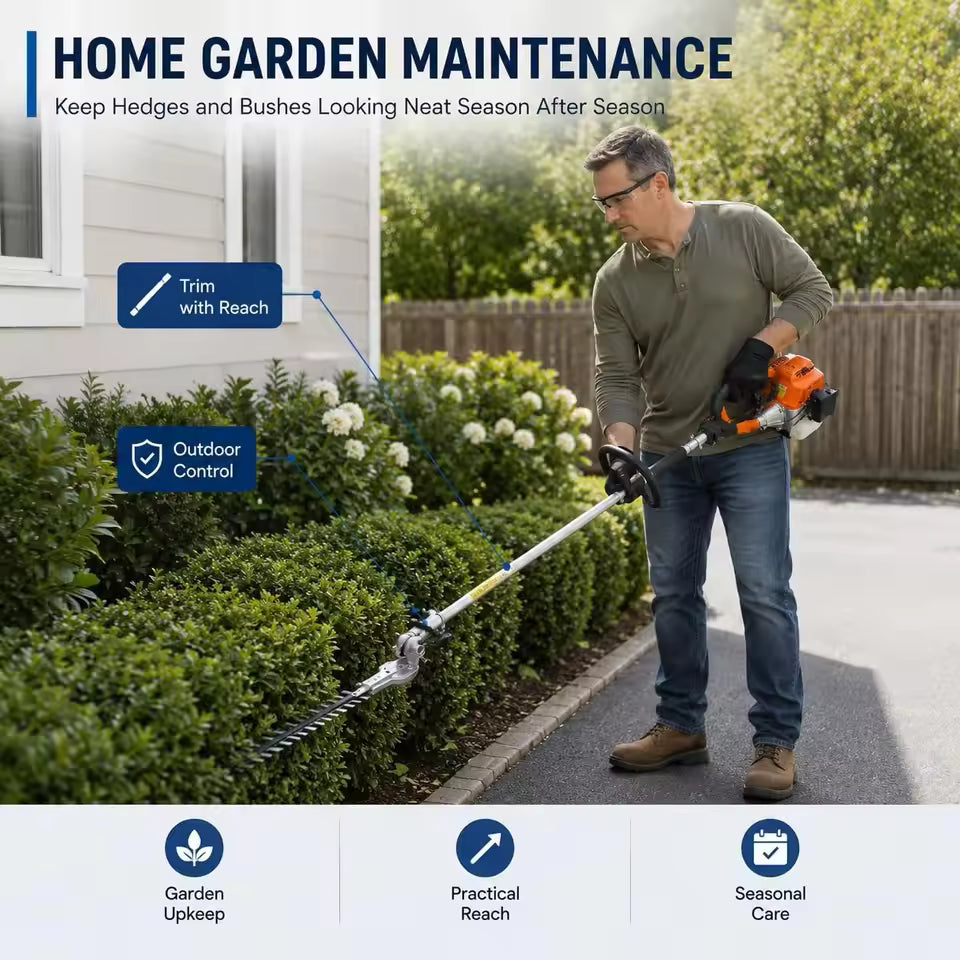 43cc 4-in-1 Long Reach Gas Trimmer with Quick-Connect Attachments