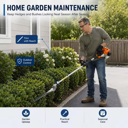 43cc 4-in-1 Long Reach Gas Trimmer with Quick-Connect Attachments