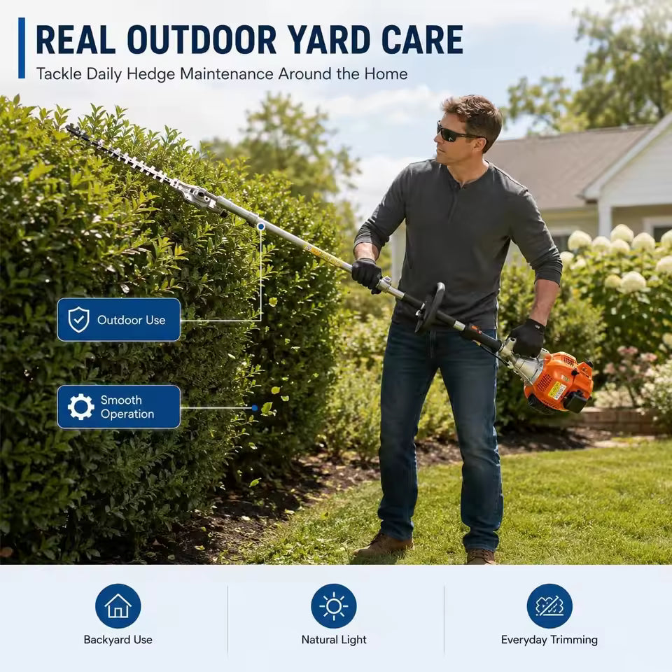 43cc 4-in-1 Long Reach Gas Trimmer with Quick-Connect Attachments