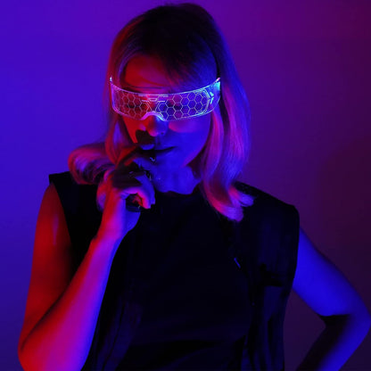 LED Visor Glasses, 2Pcs LED Light up Glasses Neon Luminous Glasses 7 Color 5 Modes Cool LED Glasses for Adult