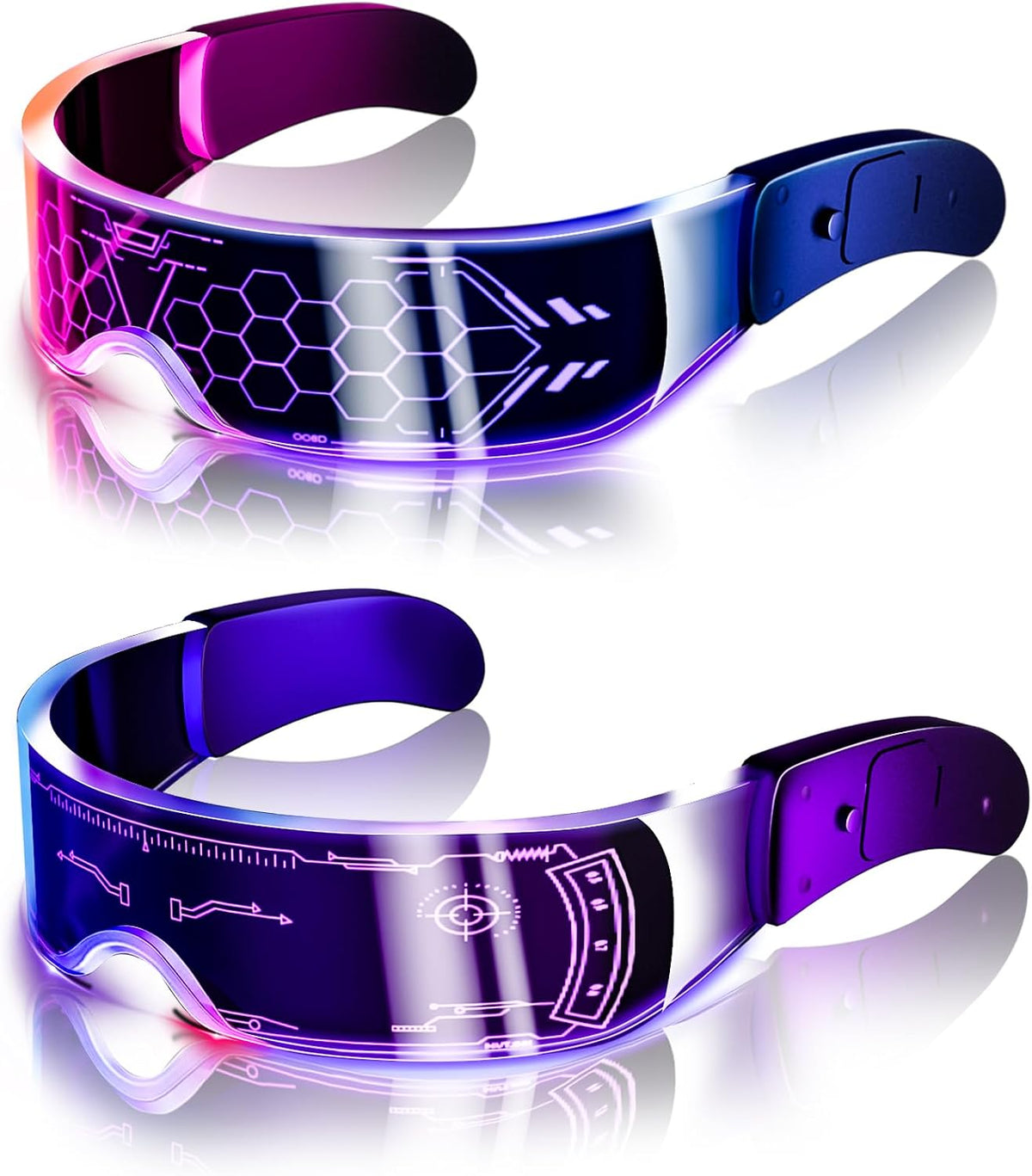 LED Visor Glasses, 2Pcs LED Light up Glasses Neon Luminous Glasses 7 Color 5 Modes Cool LED Glasses for Adult