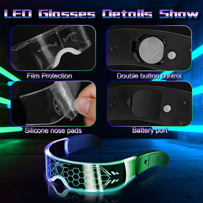 LED Visor Glasses, 2Pcs LED Light up Glasses Neon Luminous Glasses 7 Color 5 Modes Cool LED Glasses for Adult