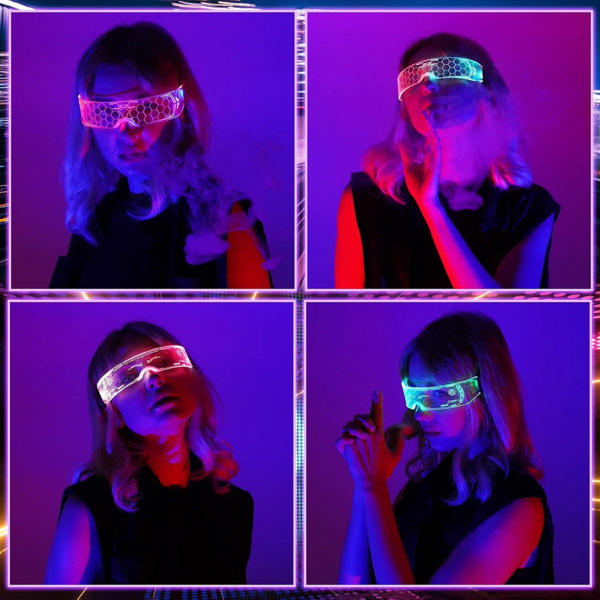 LED Visor Glasses, 2Pcs LED Light up Glasses Neon Luminous Glasses 7 Color 5 Modes Cool LED Glasses for Adult